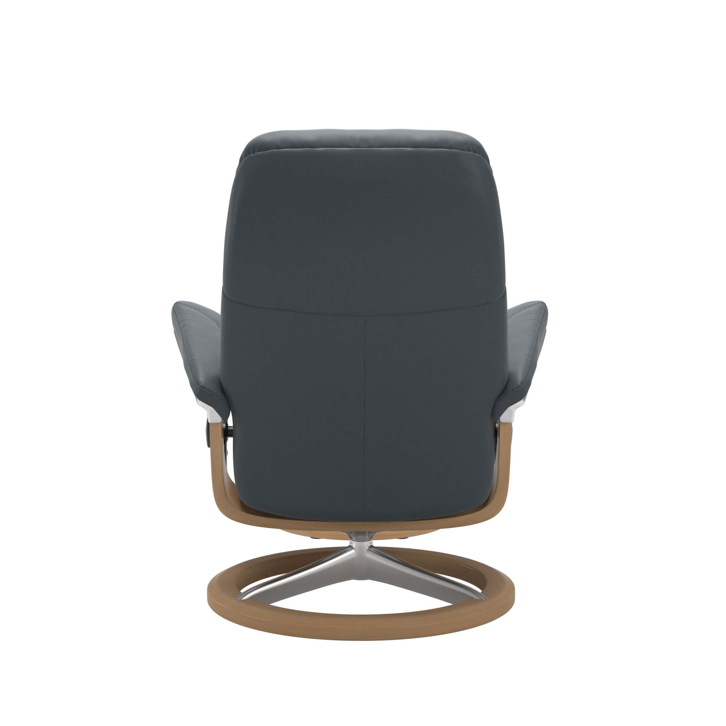 Stressless Modell Consul, von hinten abgebildet, in Leder Batick Atlantic Blue mit Signature Gestell in Eichefarben gebeizt und Metall Chrom