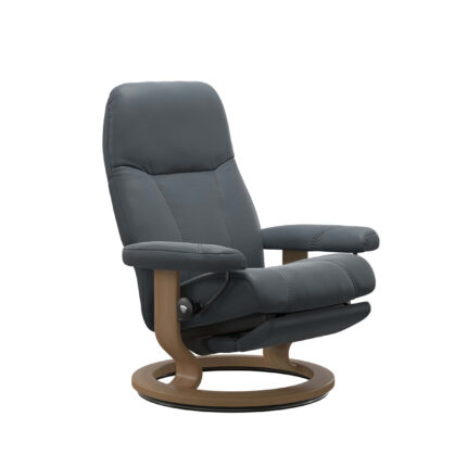 Stressless Power Sessel Consul mit elektrischen Funktionen, bezogen in Leder Batick Atlantic Blue, mit Holzgestell Eichefarben gebeizt