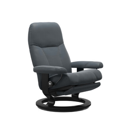 Stressless Sessel Consul Power in Leder Batick Atlantic Blue, elektrische Verstellung, Untergestell in Holz schwarz gebeizt
