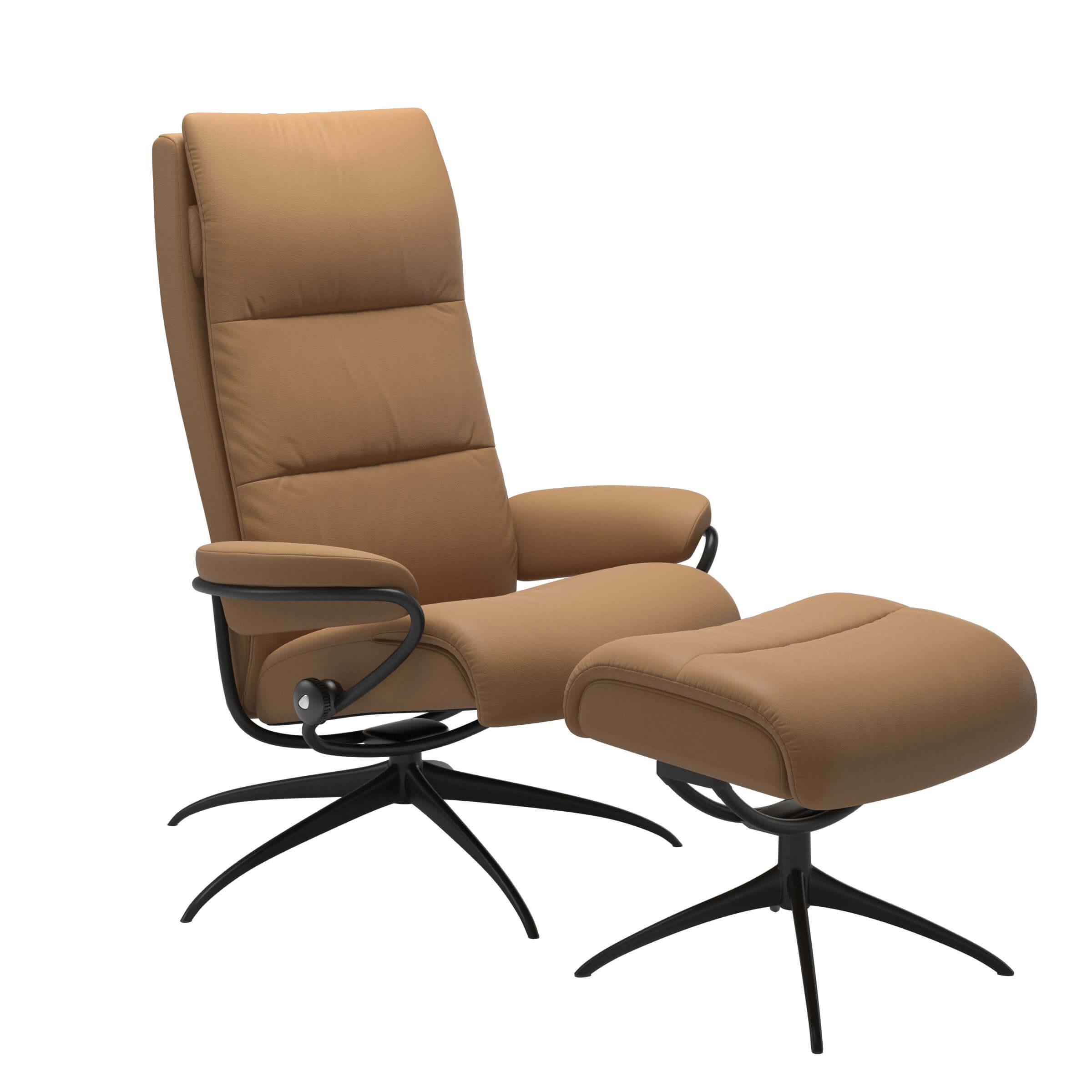 Stressless Sessel Tokyo mit hoher Rückenlehne und Hocker, Untergestell Starbase in Metall schwarz, Lederbezug Taupe