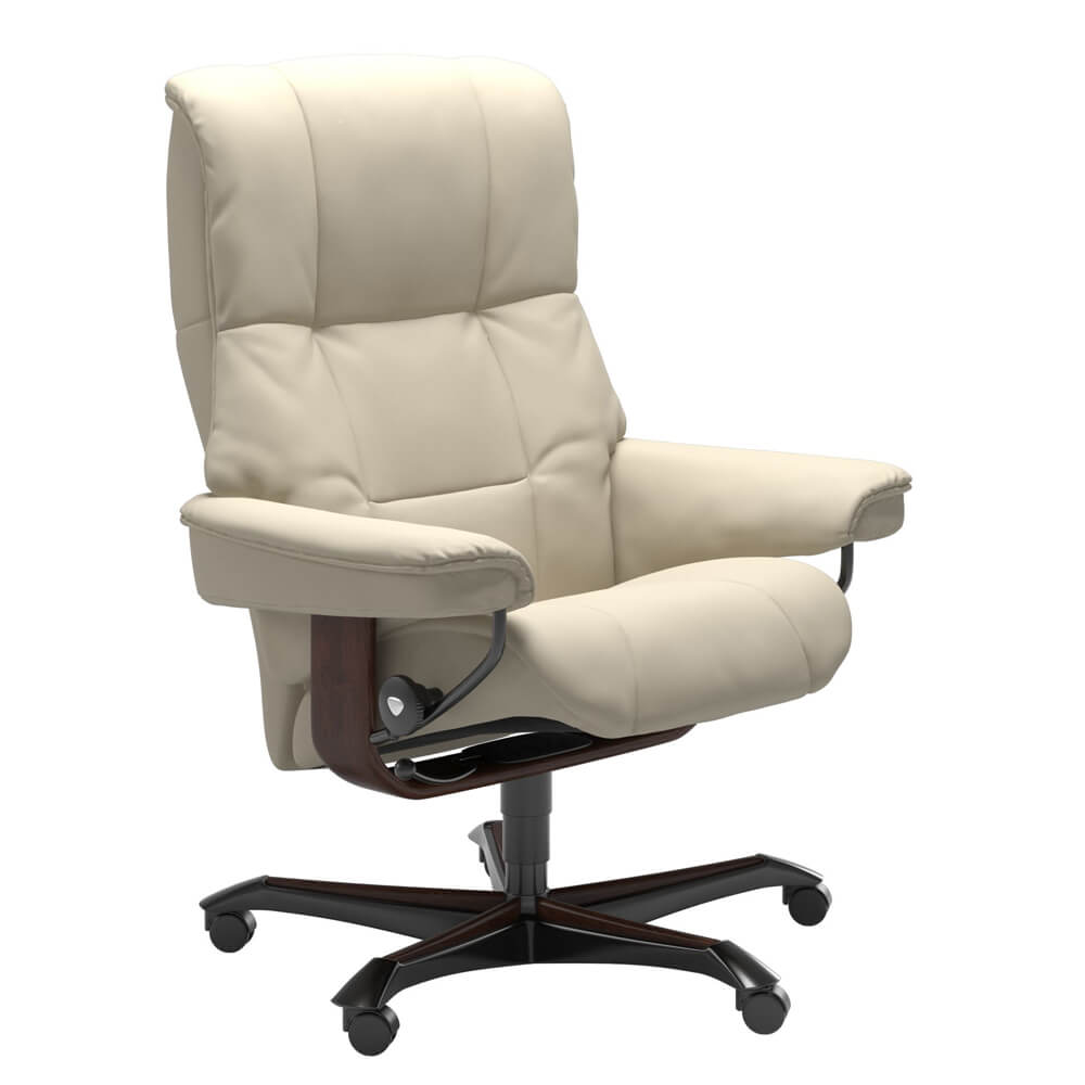 Stressless Home Office Bürostuhl in Leder Batick Cream mit Holzelementen braun gebeizt