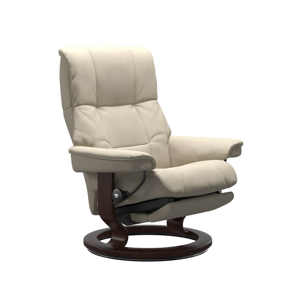 Stressless Sessel Mayfair Power mit motorischer Verstellung, in Leder Batick Cream mit Untergestell in Holz braun gebeizt