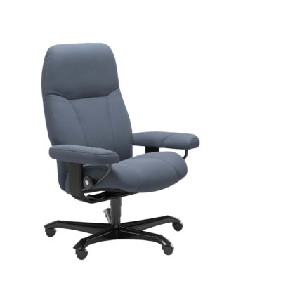 Stressless Home Office Bürostuhl Consul mit Gestell schwarz und Lederbezug Paloma Sparrow Blue