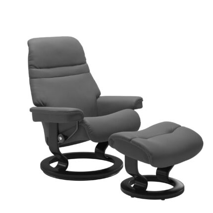 Stressless Sessel Sunrise in Leder Batick grau mit Classic-Untergestell in Holz schwarz