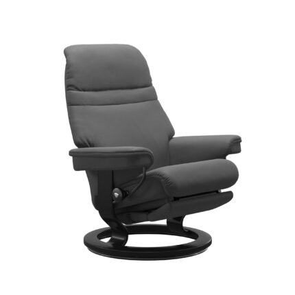 Stressless Power Sessel Sunrise mit elektrischer Verstellung, bezogen in Leder Batick grau, mit Holzgestell in schwarz